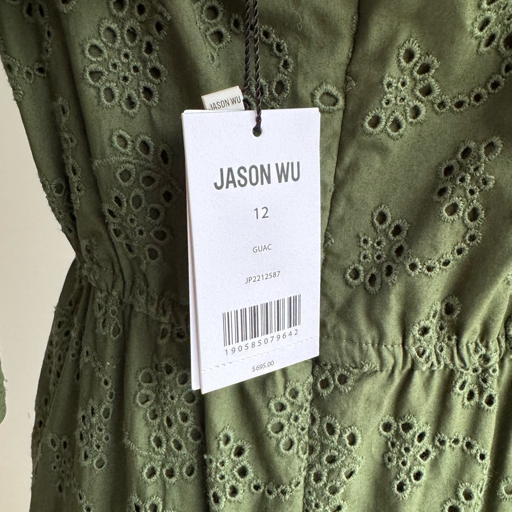 NWT JASON WU Tiered Eyelet Midi Dress in Guac | 12 - Picture 7 of 7